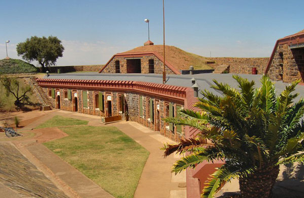 A similar view of the restored Fort Klapperkop. Cannons and ammunition for immediate use would have been stored in the casemates on top.